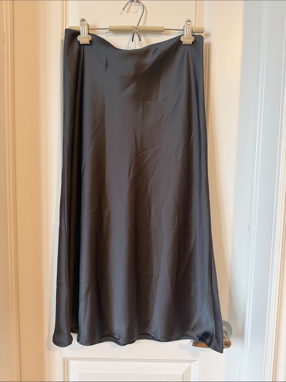Club Monaco Charcoal Gray Satin A-Line Midi Skirt